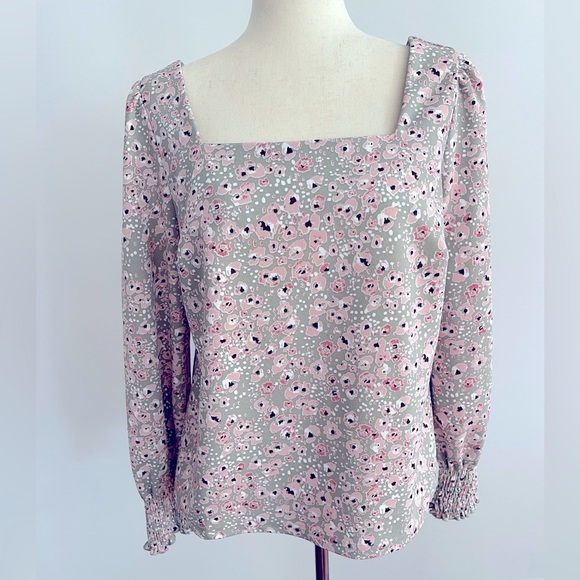SQUARE NECK LONG SLEEVE FLORAL PRINT TOP IN TAUPE BLUSH - Picture 2 of 7
